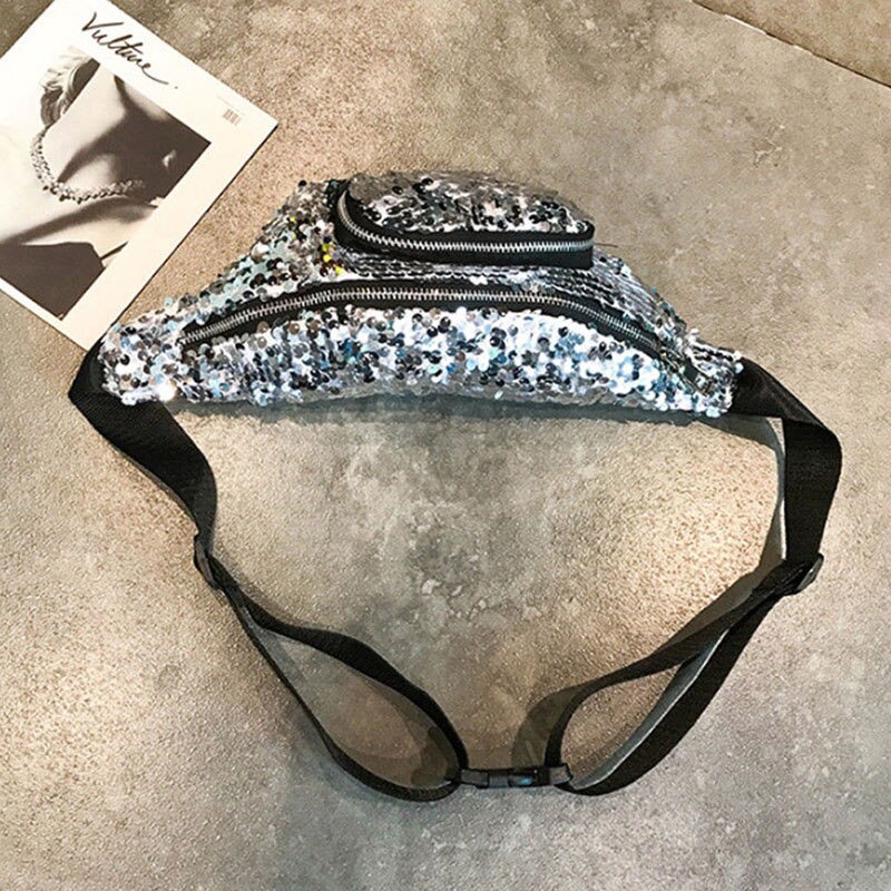 Women Waist Packs Girls Sequins Glitter Bag Fanny Pouch Hip Purse Satchel Chest Casual Ladies Handbags