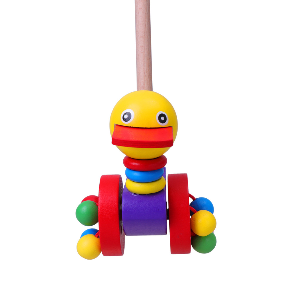 Baby Pushing Cart Toys Cartoon Animal Carts Wooden Trolley Carts Toys Outdoor Baby Walker Push Rod Cart Toys Training Aids: Oblate Mouth Duck