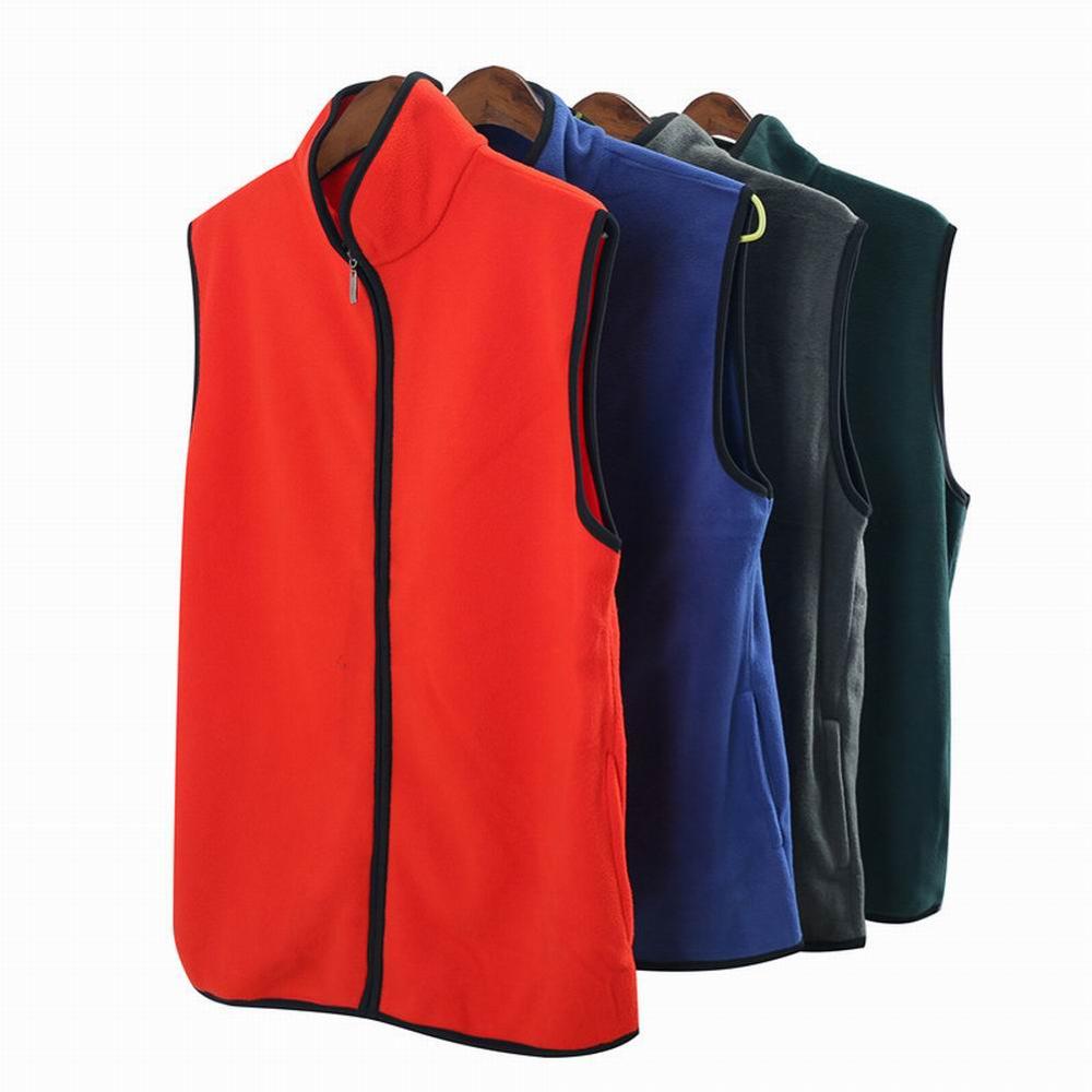 Winter Full-Zip Fleece Vest Warm Stand Kraag Lente Zachte Effen Kleur Vest Met Zakken