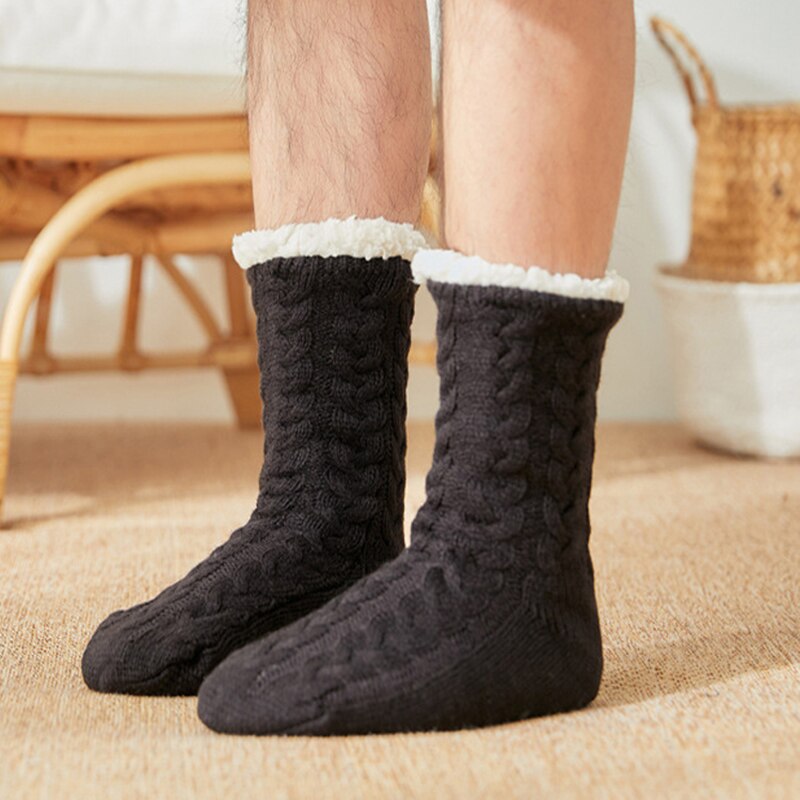 Fuzzy Sokken Effen Kleur Warm Pluche Zachte Gewatteerde Slipper Sok Slaap Kous Voor Mannen Jongens N66