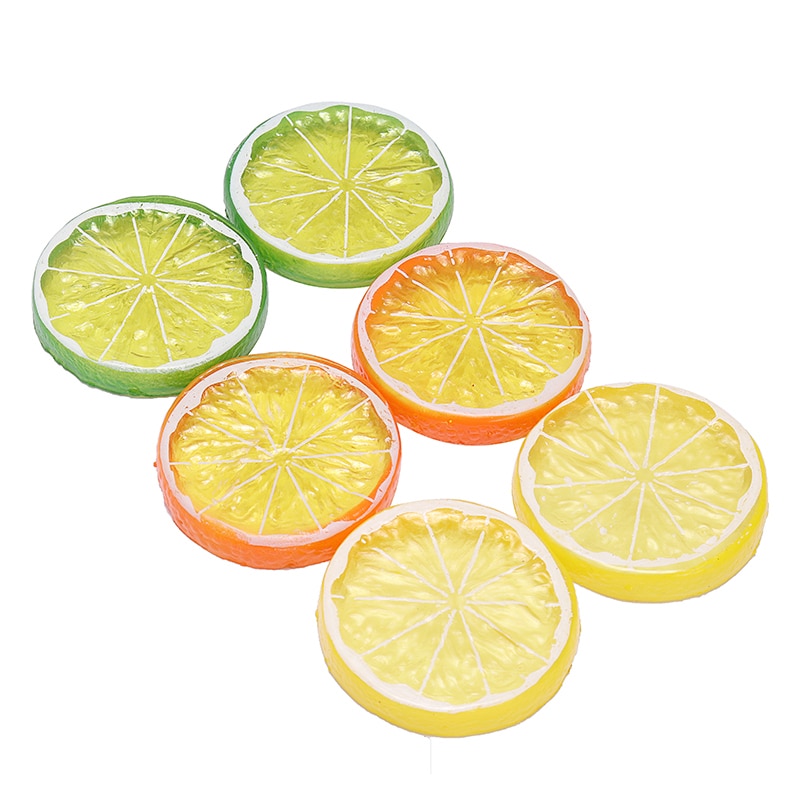 10 sæt 5cm kunstige citronskiver plast diy frugt citron skive ornament til hjem dekoration scener rekvisitter