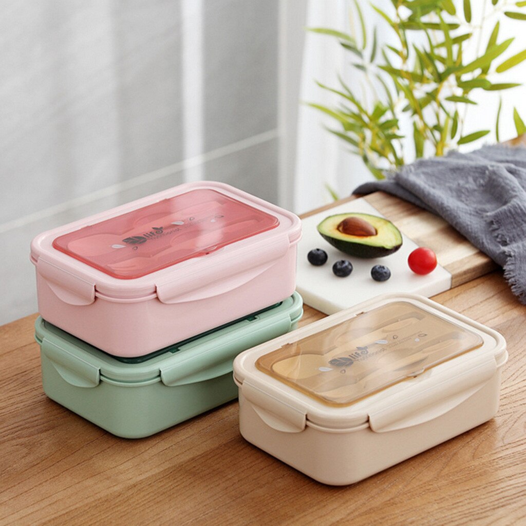 Microwave Oven Lunch Box Food Container Student Office Bento Heated Lunchbox Straw Wheat Korean Plastic Box With Cutlery #LR1