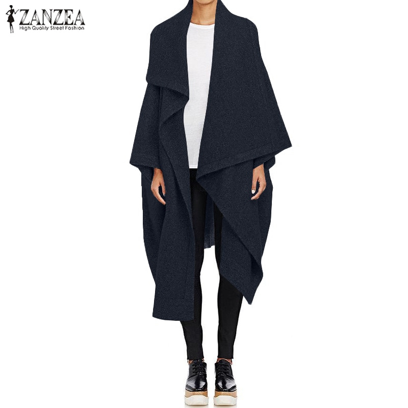 ZANZEA décontracté longue Trench femmes manteaux automne revers cou Cardigan vestes femme laine Cape Poncho grande taille hauts
