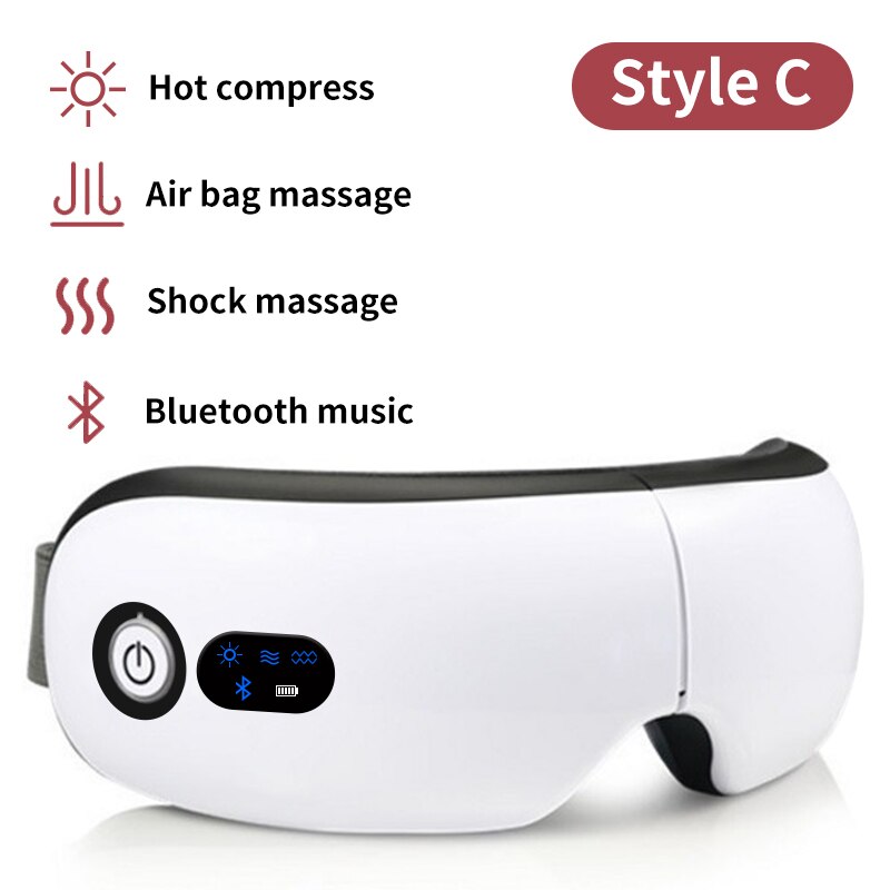 Masajeador de ojos inteligente recargable, masajeador Facial con Bluetooth, música, plegable, presión de aire, calefacción, relajación: C white