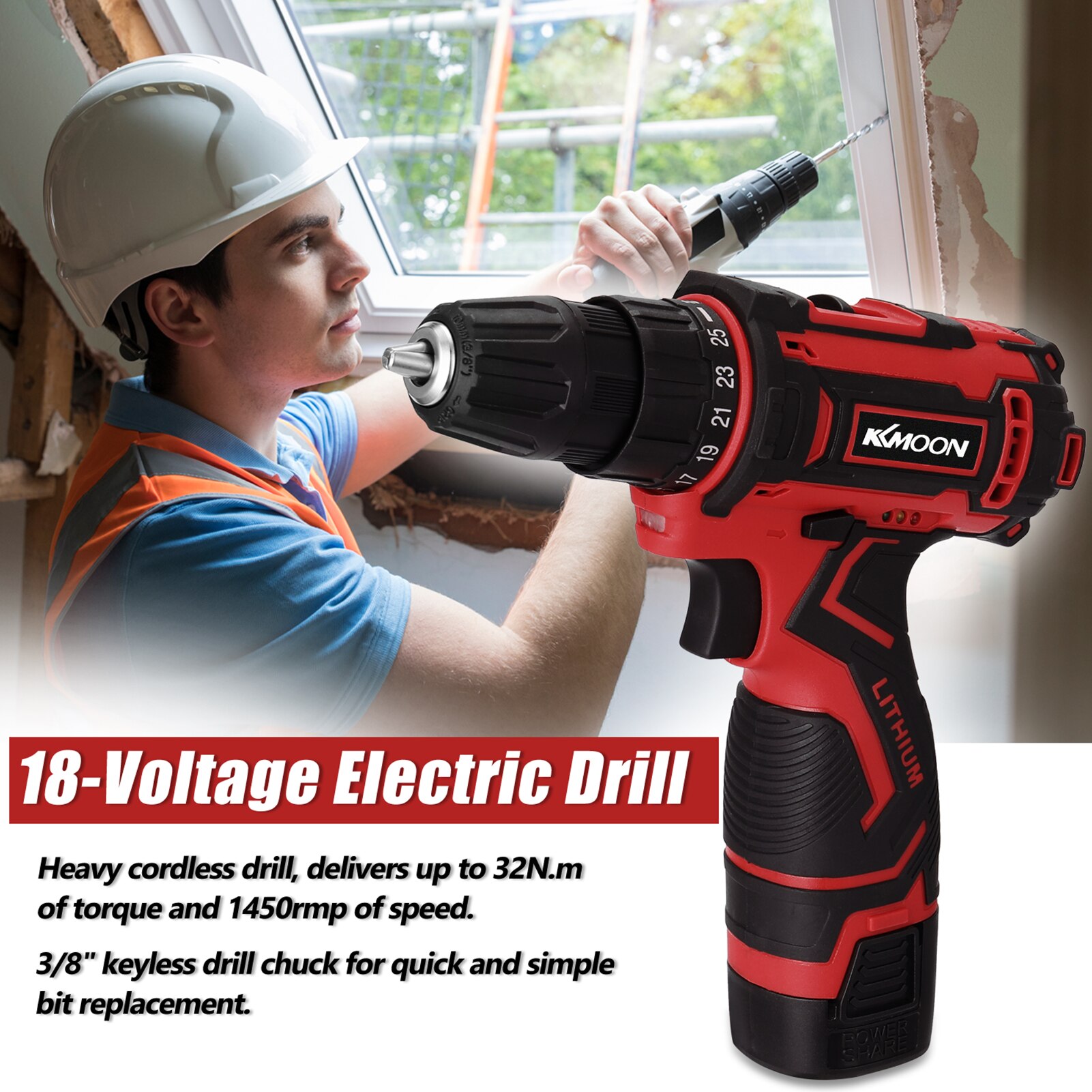 21V Electric Cordless Drill High-power Lithium Battery Wireless Rechargeable Hand Drills Brush Motor DIY Electric Power Tools