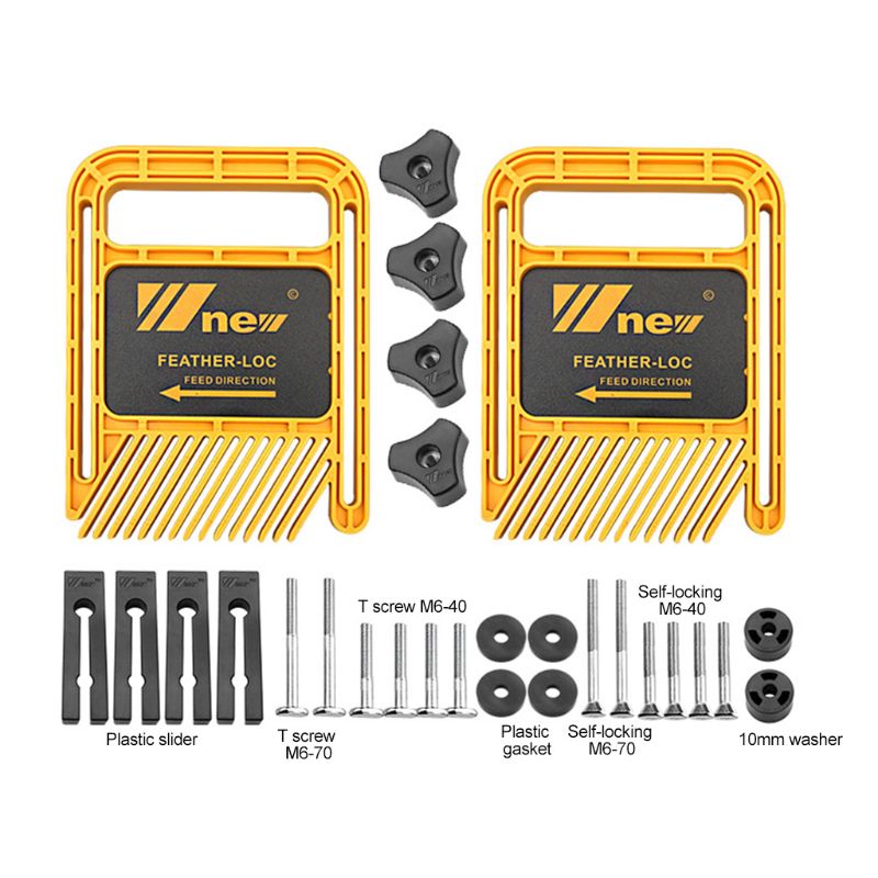 Extended Feather Loc Board Set Multi-purpose Double Featherboards Miter Gauge Slot Woodworking Saw Table DIY Safety Tool: Yellow with logo