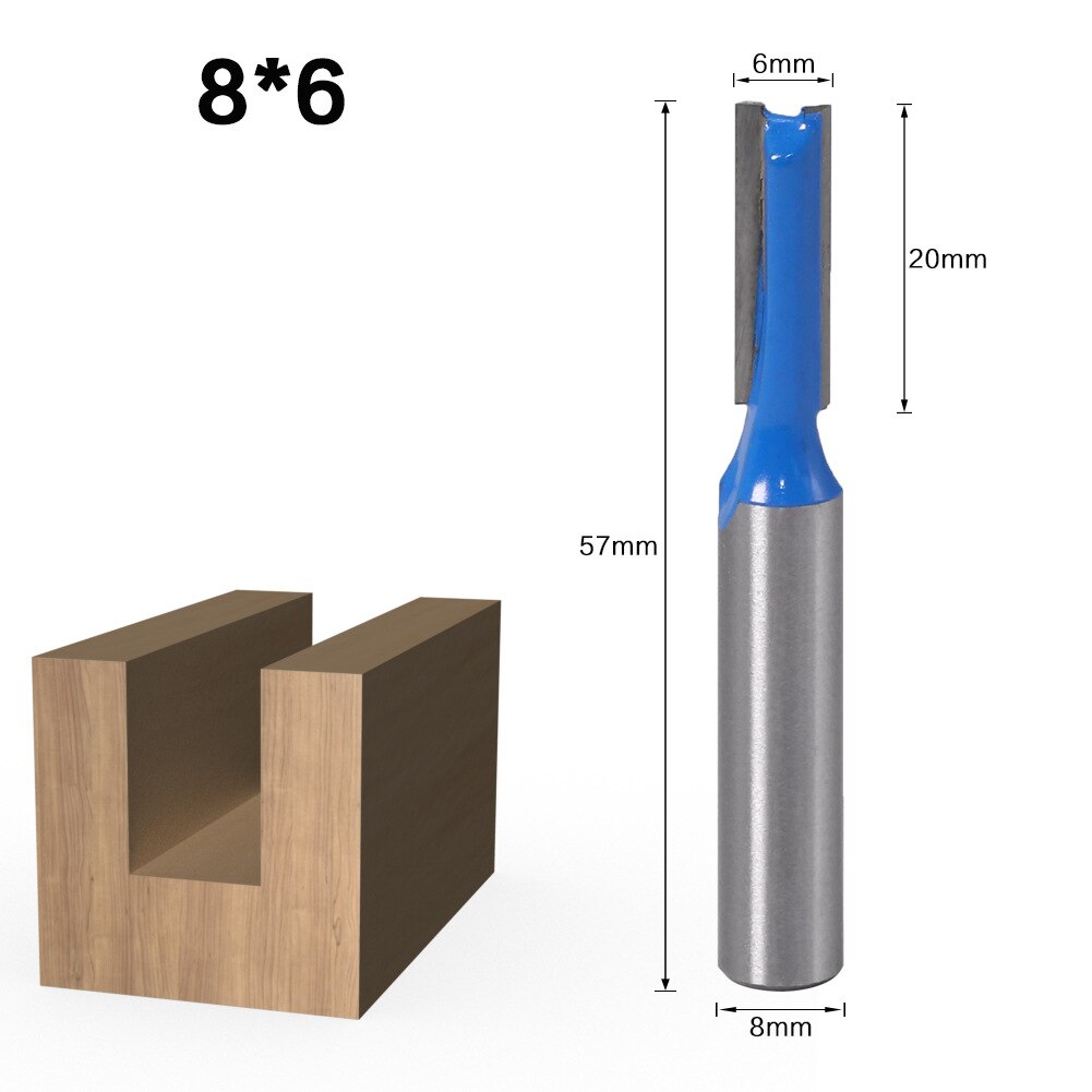 1PC 8mm Shank Slotted Straight Woodworking Router Bit Wood Cutter Cutting Carpenter Milling Cutter Woodworking Tool: 8 -6