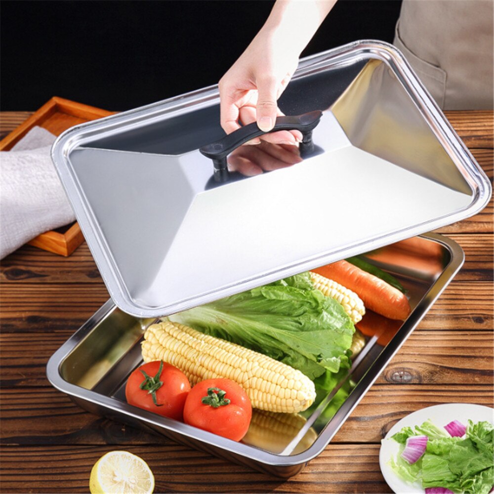 Stainless Steel Pan Lid Cover Pot Lid 40X30cm Rectangular Tray Pan Cover Lid Grilled Fish Pan Lid Square Pot Lid Glass Pan Lids