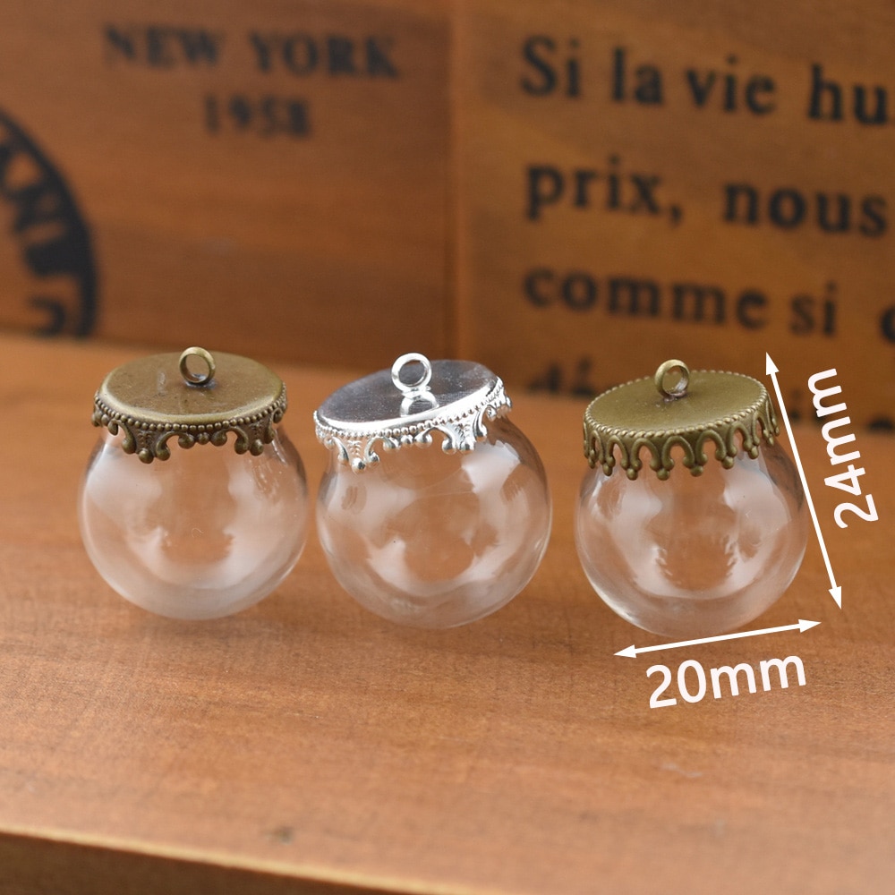 5set 20*15mm hollow glass globe with setting base beads cap set orb glass vials pendant glass bottle jewelry pendant