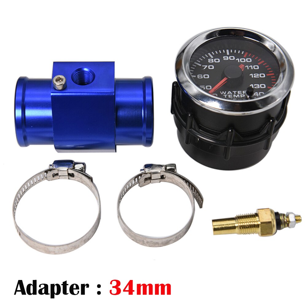 52MM Auto Wasser Temperatur Gauge 40-140 Celsius Mit Wasser Temp Joint Rohr Sensor Adapter 1/8NPT 28-40MM 7 Farbe Hintergrundbeleuchtung: With 34mm Adapter