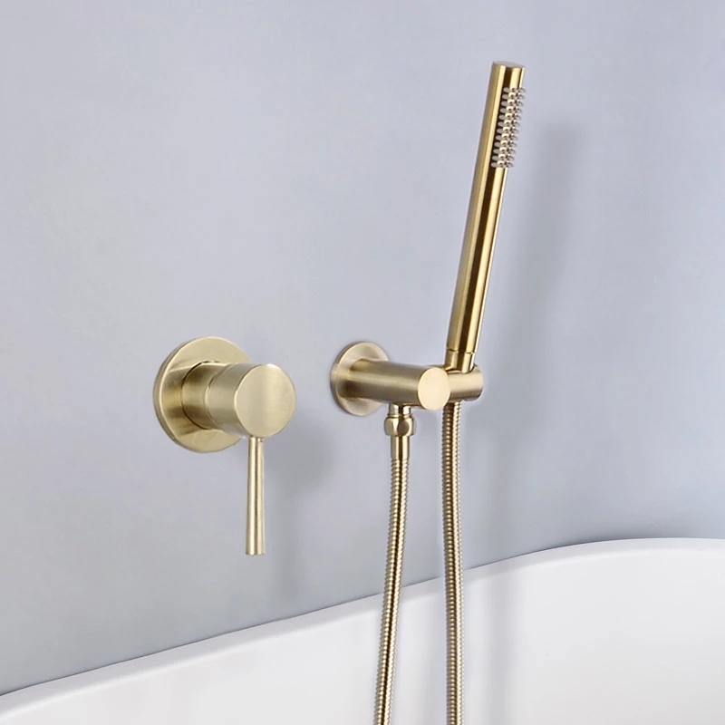 100% Brass Brushed Gold Hand Shower Set Wall Mounted Bathroom Bath Shower Faucets and Cold Mixer Shower Set