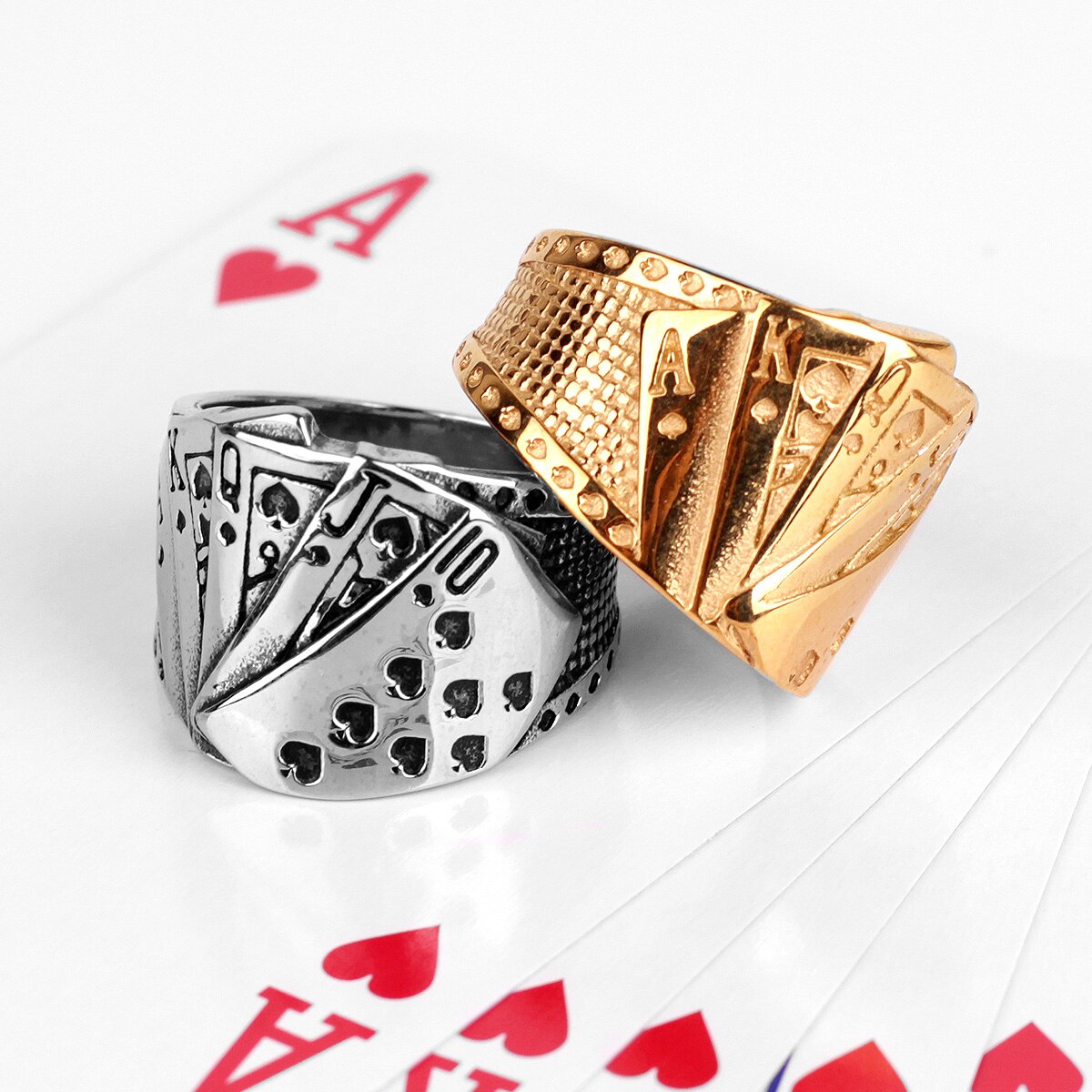 Bague de Poker pour hommes, en acier inoxydable 316l, style Hip Hop, porte-bonheur Talisman, bijou de motard pour hommes et garçons, à la