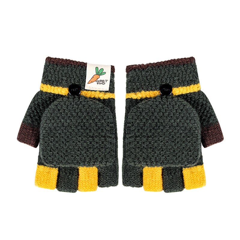 Children Winter Gloves Half Finger Flip Cover Gloves For Kid Girl Knitted Warmer Solid Mittens Baby Woolen Crochet Mitten 3-6Y