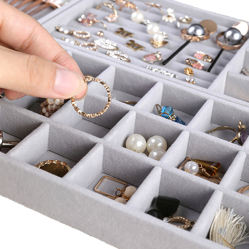 Plateau à bijoux empilable en velours doux, présentoir de bijoux, boîte de rangement Portable pour bagues, boucles d'oreilles, colliers, boîte de rangement, porte-bijoux