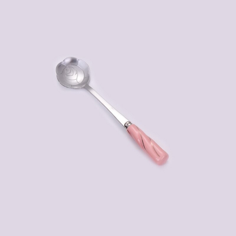 Ceramic Handle Tea Coffee Mixing Spoon Flowers Spoon Dessert Stainless Steel Teaspoons Drink Tableware: Sliver Pink Rose