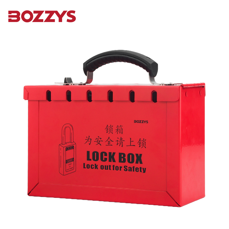 BOZZYS caja de bloqueo de grupo portátil, gabinete para gestión Visual con placa de acero recubierta de plástico y mango plegable: Rojo