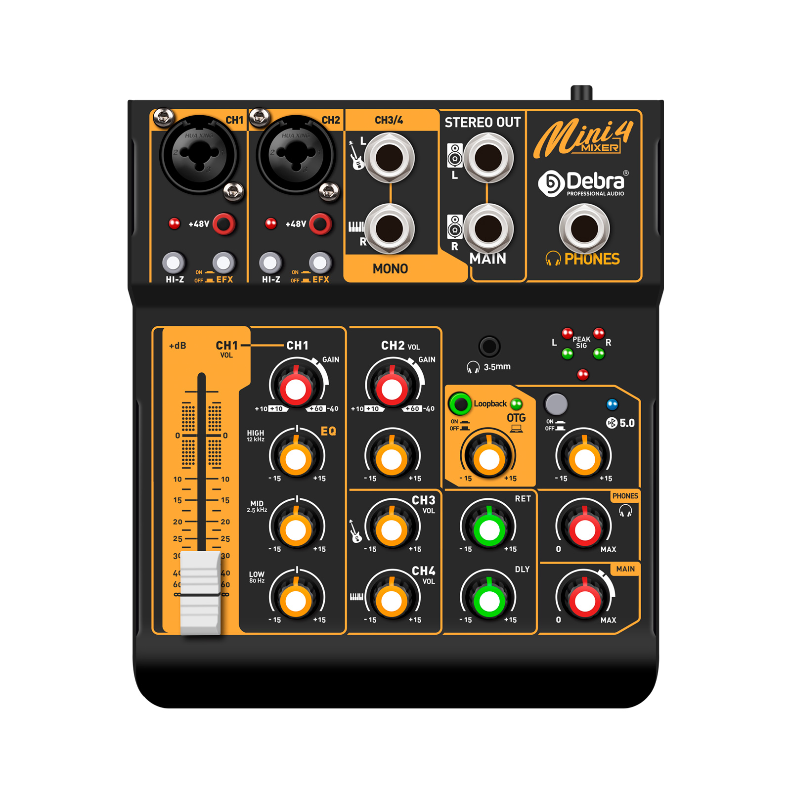 IKGE Mini4 Mini6 4/6 Channel Audio Mixer, DJ Mixer with Bluetooth 5.0 OTG Reverb 48V Sound Card for PC Recording, Webcasting: black