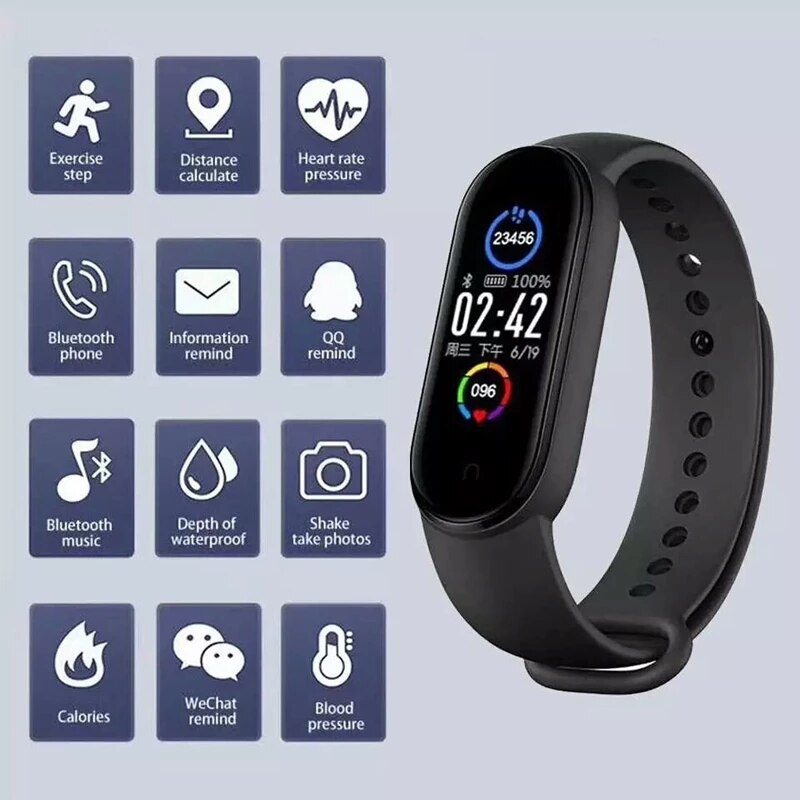 M5 Smart Watches Bluetooth Bracelet Sport Fitness Tracker Pedometer Heart Rate Monitor SmartBand Wristband for Android IOS