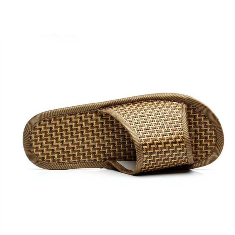 Sandales d&#39;intérieur en paille de bambou pour hommes et femmes, pantoufles unisexes pour Couples, chaussures de maison, de paille, de douche plate, décontractées, été
