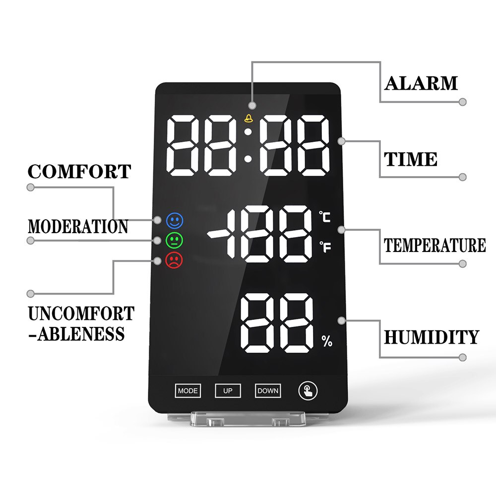 Digital Alarm Clock LED Mirror Electronic Clock Large LCD Display Clocks Noiseless Digital Table Clock With Temperature Calendar