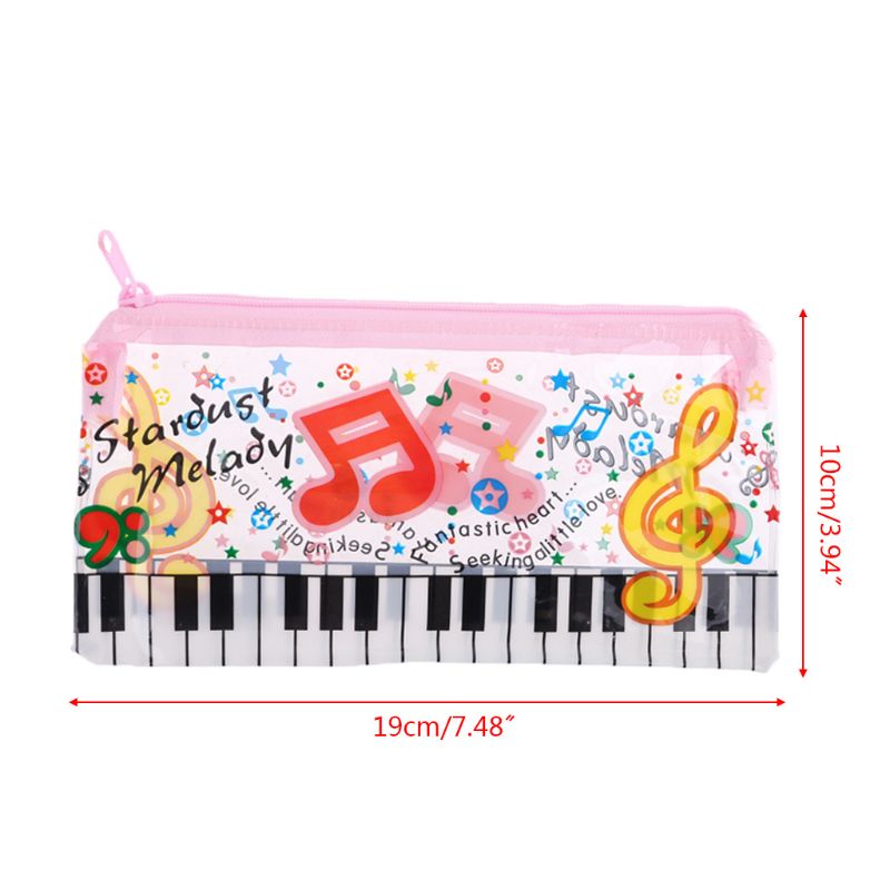 Estuche de lápices para Teclado de Piano de notas musicales, bolsa de plástico transparente para bolígrafos, para estudiantes
