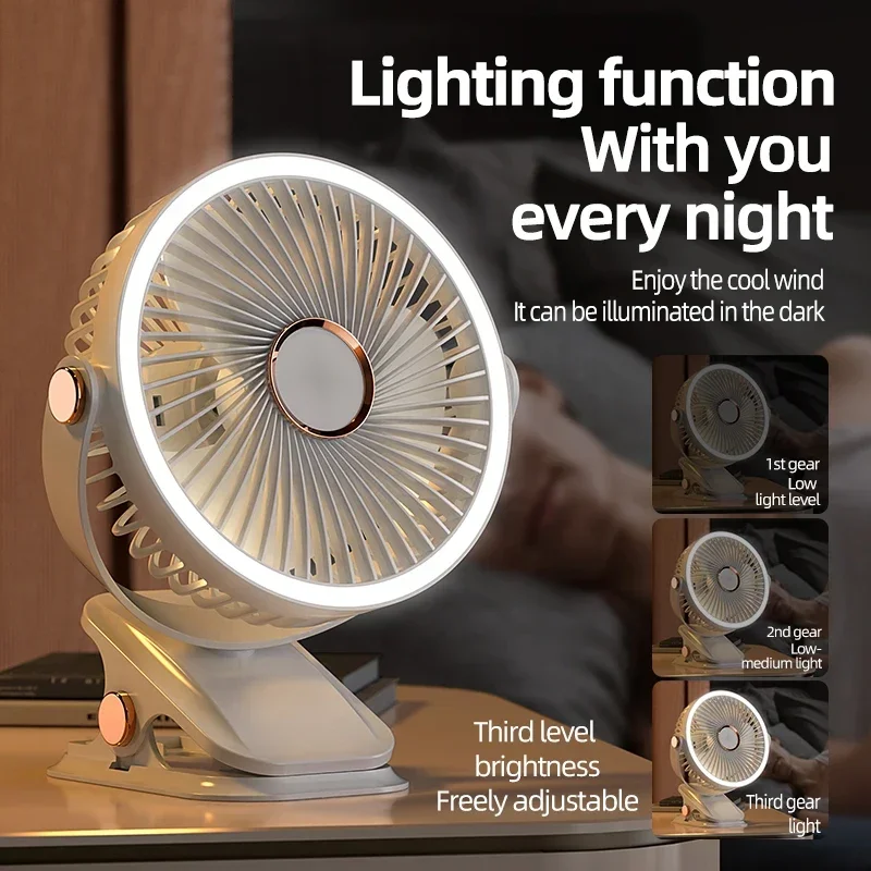 Ventilatore da campeggio 8000mAh Circolatore d'aria portatile da tavolo ricaricabile Ventilatore elettrico da soffitto senza fili con luce a portato Ventilatore domestico clip-in poi