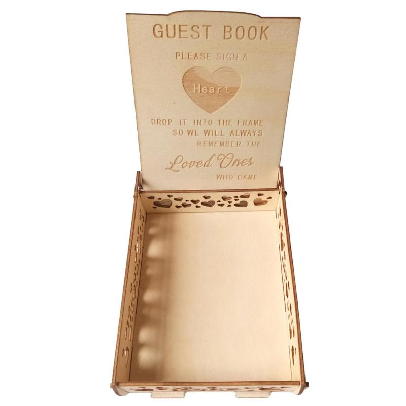 Wedding Signature Hearts Box Romantic Rustic Sweet Guestbook Decor Wooden Box Wedding Supplies Business Card Box: JM01634