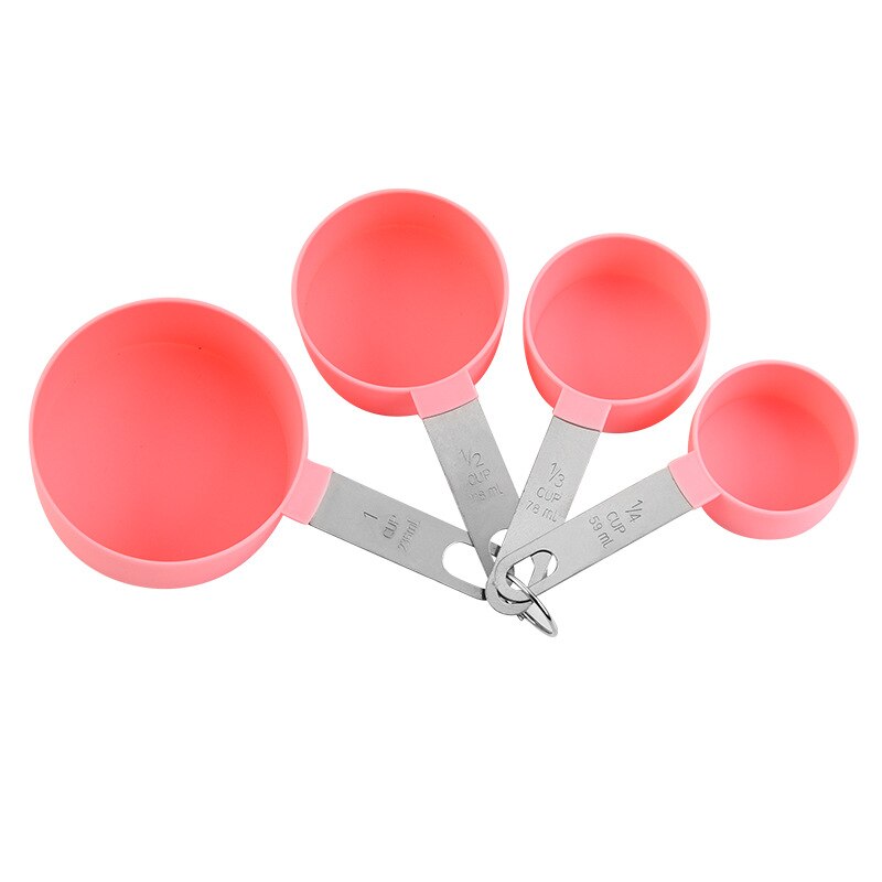 Stainless Steel Handle Measuring Spoon Plastic Measuring Cup 8 Piece Set With Graduated Measuring Spoon Set Baking Tool ZB824: pink cup