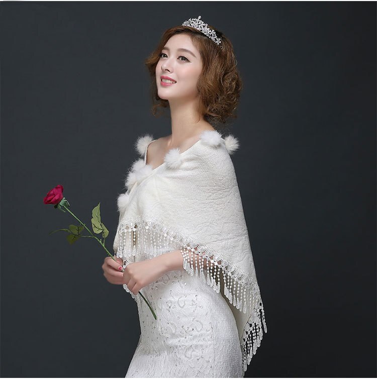 Janevini Ivoor/Rode Bruiloft Kant Bolero Rouge Bontjas Voor Vrouwen Bridal Cape Faux Fur Sjaal Bruid Party Wrap stola Etole Mariage: Ivoor