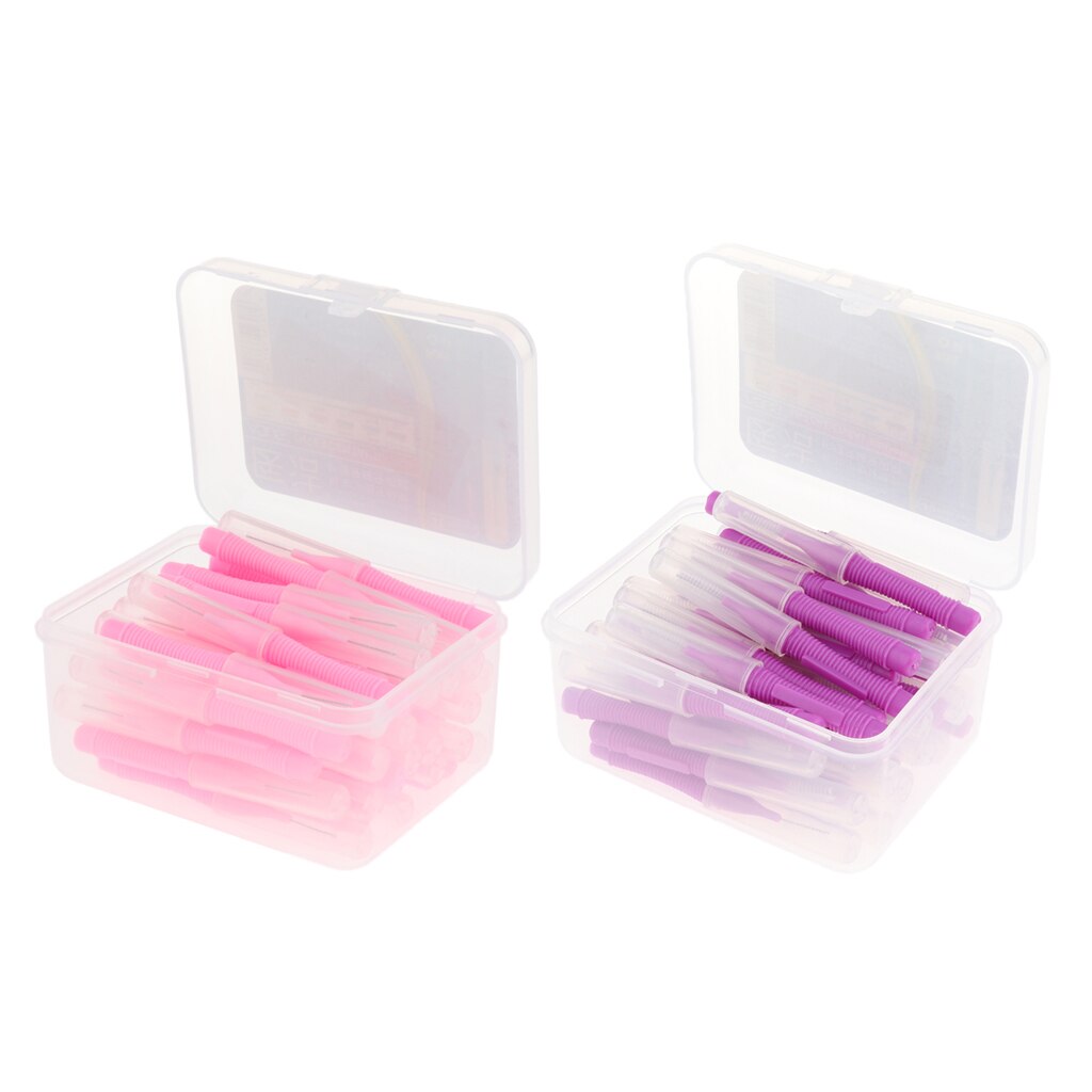 80 Packs Inter Brush Tooth Pick Flosser Toothpick Purple+Pink