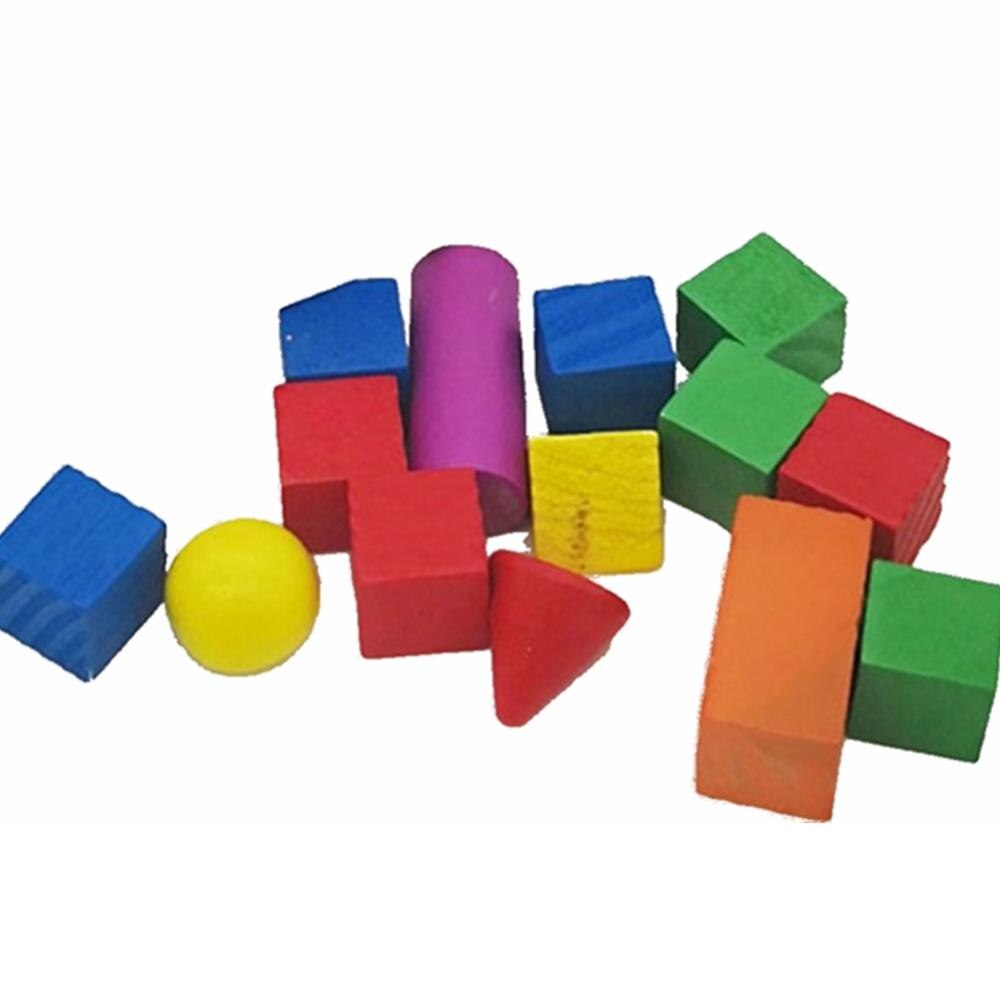14 Stks/set 3D Vormen Geometrische Solids Houten Kleurrijke Math Games Speelgoed Vroege Onderwijs Student Speelgoed QDD9872