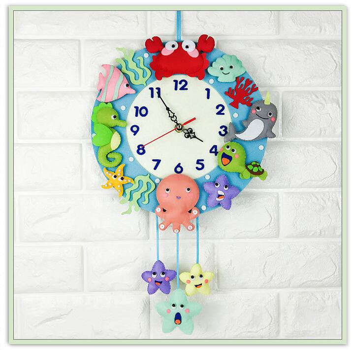 Cartoon Animal Home DIY Wall Clock Set Free Cutting Felt Material Handmade Cloth Clock Home Hanging Decoration Wall Clock: 3