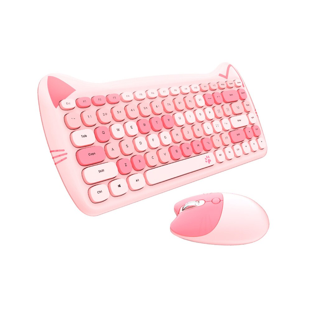 2,4G Wireless Tastatur Maus Set 84 Tasten Gaming Tastatur Nette Katze Ohren Drahtlose Tastatur Maus Set für PC Desktop laptop Tablet: pink