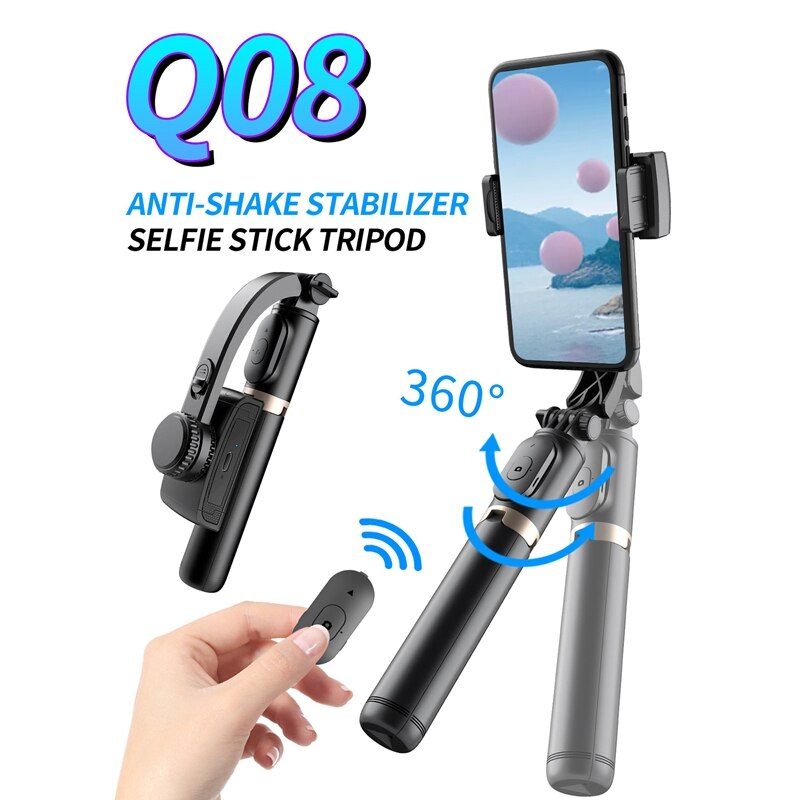 Kabelloser bluetooth-selfie-stick mit multifunktionalem stabilisator, anti-wackel-funktion und faltbarer handyhalterung für ios und android