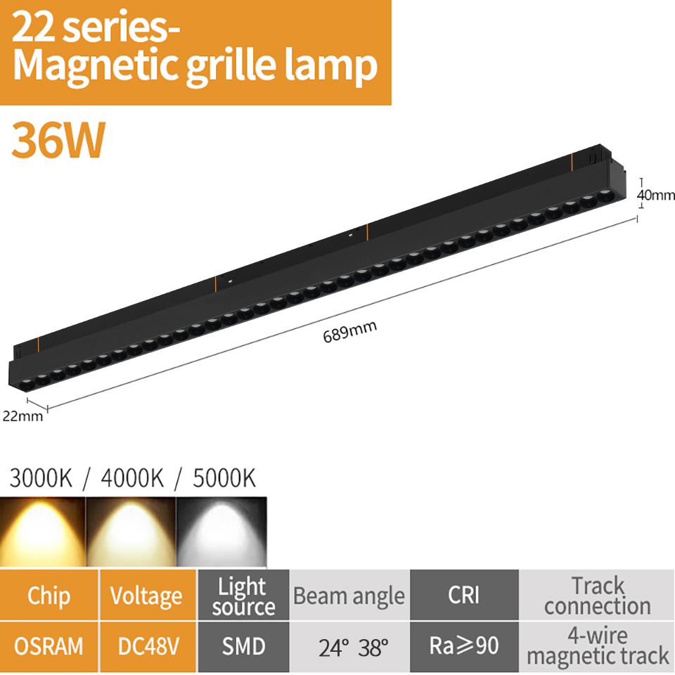 Iluminação de pista magnética led 12w 18 24 36 sem design de luz principal sala de estar quarto lâmpada magnética linear 48v regulável zigbee dali