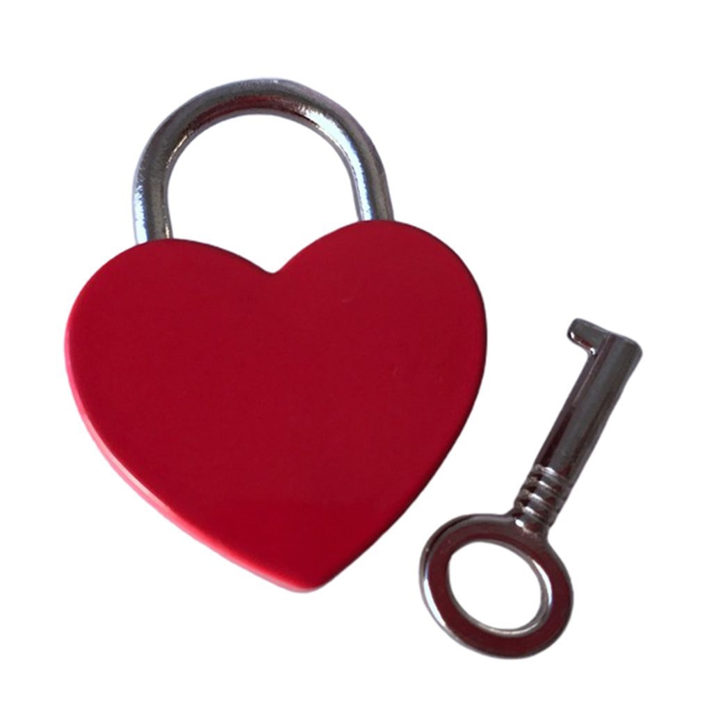 Cadenas en forme de coeur Vintage vieux Style Antique Mini cadenas avec serrure à clé pour voyage boîte à bijoux de mariage journal intime livre valise: red