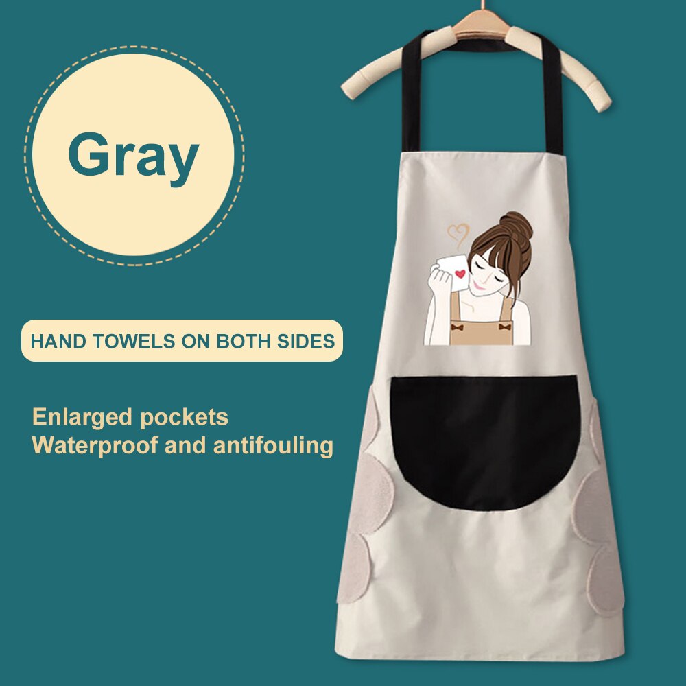 Hand Towel Apron Waterproof Stain Home Kitchen Cooking Waist Korean Cute Bear Hanging Neck Towel Apron Oversleeve: gray wipe hands