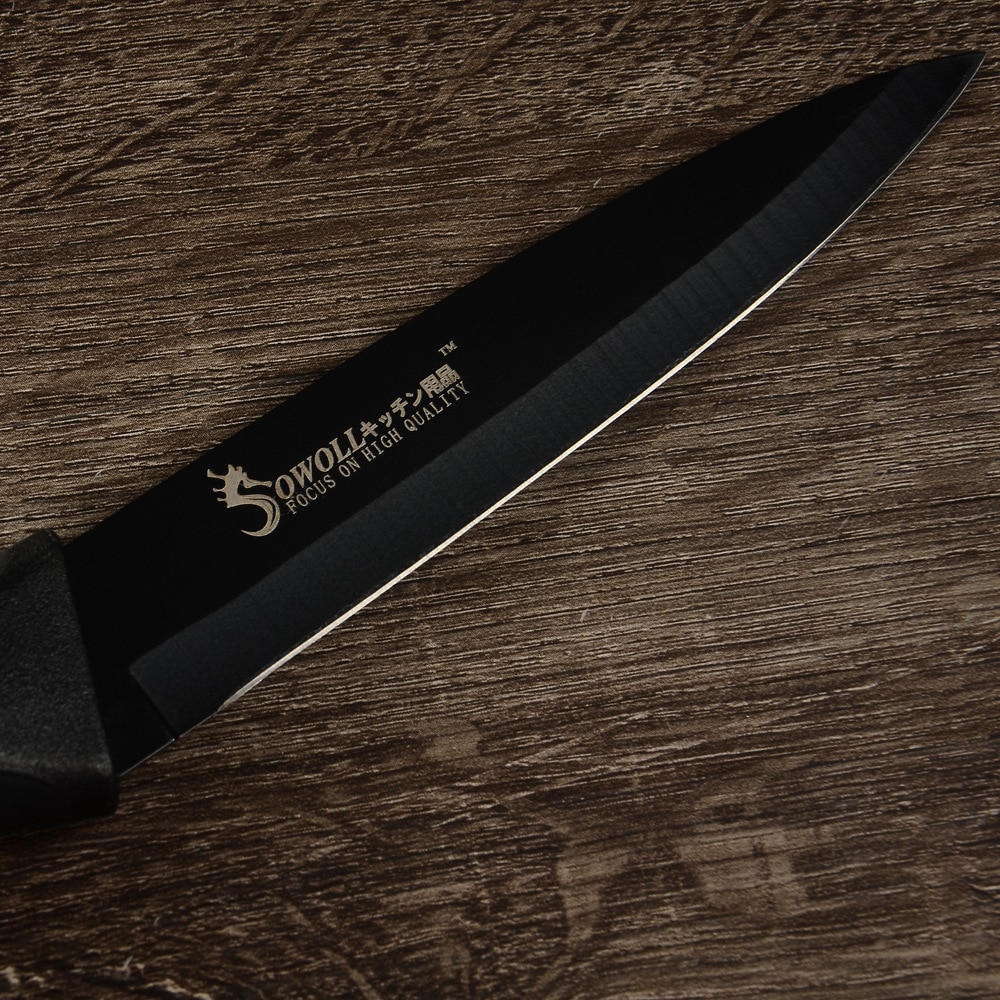 Sowoll 6 stk/sæt rustfrit stål køkkenknive sæt skarp sort klinge brødkniv kød fiskekløver kokkekniv sæt kogeværktøj