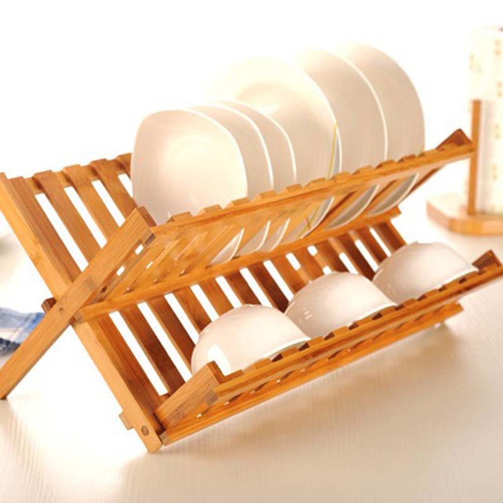 Kitchen Dish Drying Rack Bamboo Dish Rack Collapsible Dish Drainer Foldable Plate Rack Dish/ Plate/ Bowl/ Cup