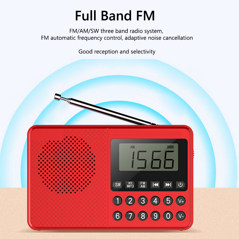 Rádio portátil fm/am/sw, antena dupla, banda completa, mp3, alto-falante, display digital led, 2.1 canais, suporte usb stick/cartão tf