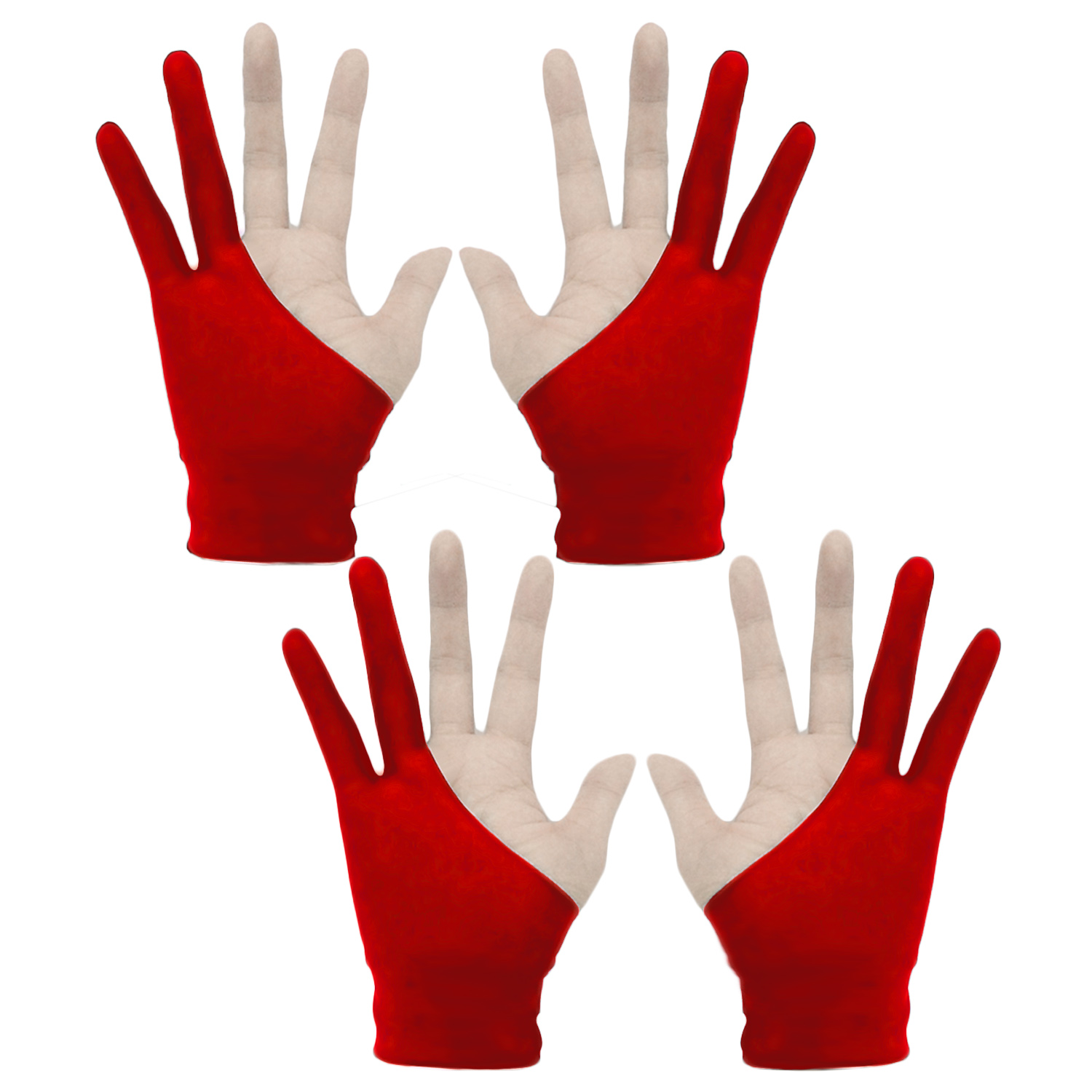 Gants de dessin à 2 doigts pour artiste , Anti-salissure pour tablette graphique, stylo de dessin, taille M, 4 pièces: Red
