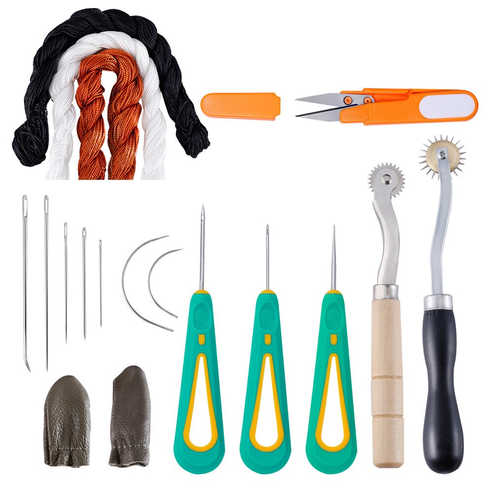 Professionelle Leder Handwerk Werkzeuge Kit Handarbeit Nähen Stitching Schlag Schnitzen Arbeit Sattel Nylon Gewinde Nadel Finger Tipps Rad
