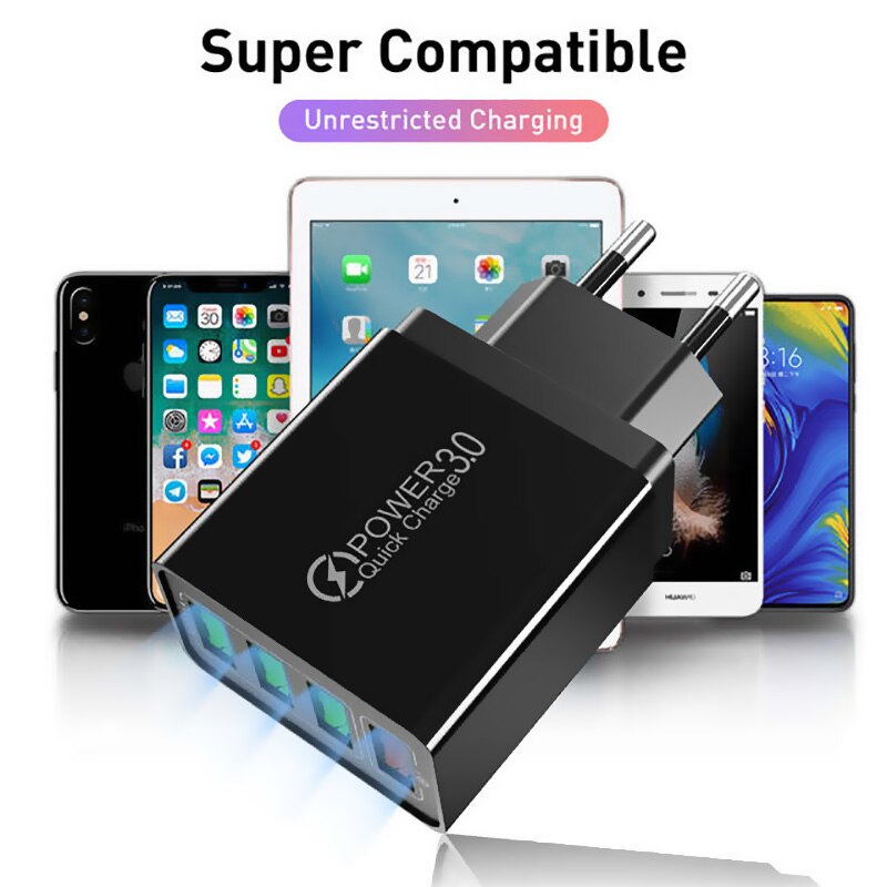 Jusfyu 4 usb-ladegerät für 3a mobiltelefone und tablets, kompakt, tragbar, us-/europäischer standard, weiß/schwarz