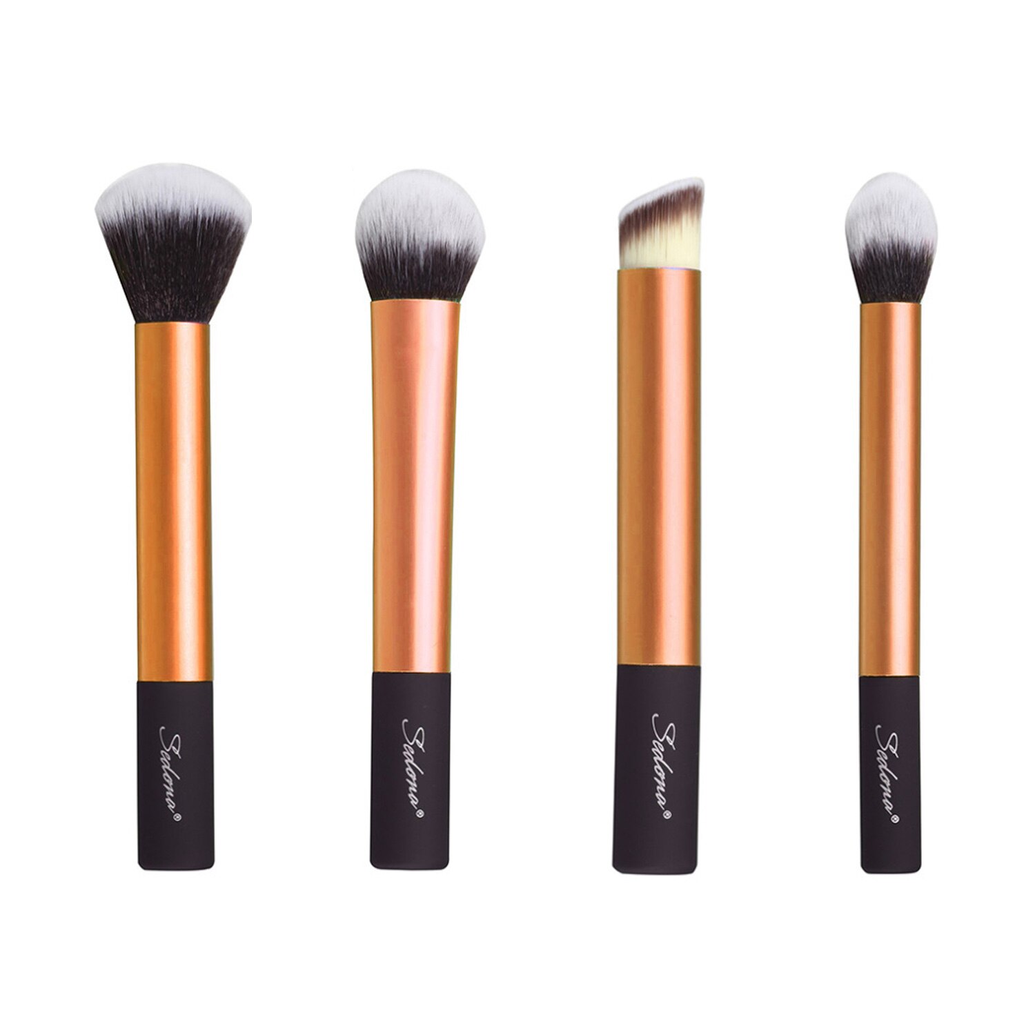 Sedona hämmästyttävä kultainen meikkiharjasetti, jossa pehmeä tiivis synteettinen karva alumiiniholkki ja muovinen kahva: Sd01