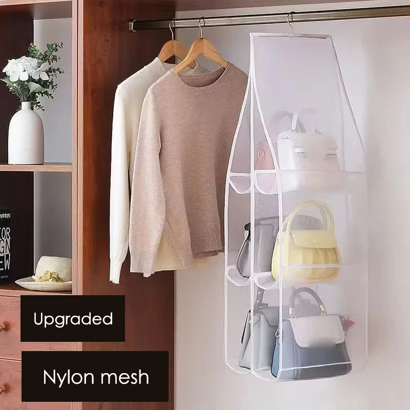 6/8 Grid Handbag Hanging Organizer Multi-layer Foldable Dustproof Oxford Cloth Handbag Storages Bags For Family Closet Bedroom