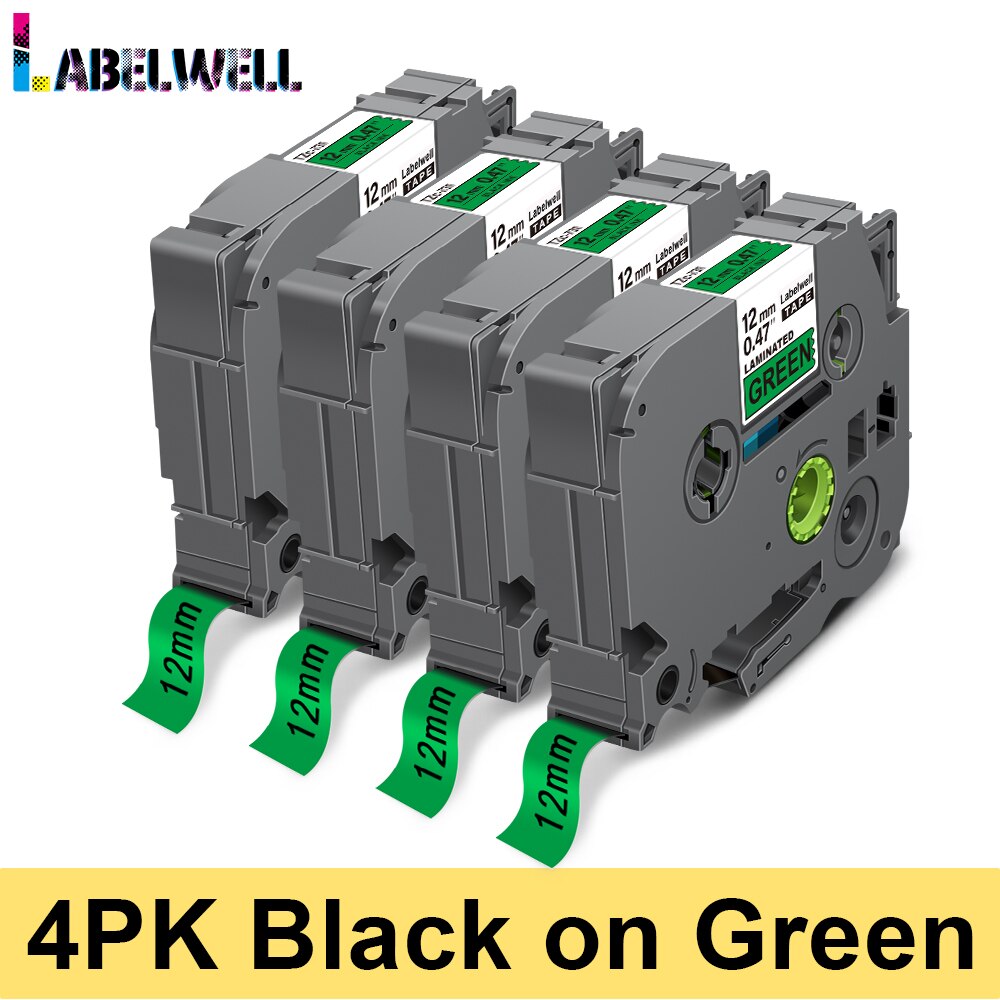 Labelwell 6PK 12mm 231 laminowane labe taśma Multicolors dla 231 131 631 431 531 731 831 wymiana dla brata PTH110 drukarka do etykiet: 4PK-Black on Green