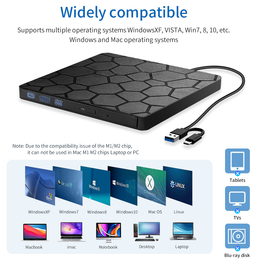 2in1 USB3.0 TypeC Slim External DVD VCD CD Writer Optical Drive Burner Reader Player Portable For Laptop PC DVD Burner DVD