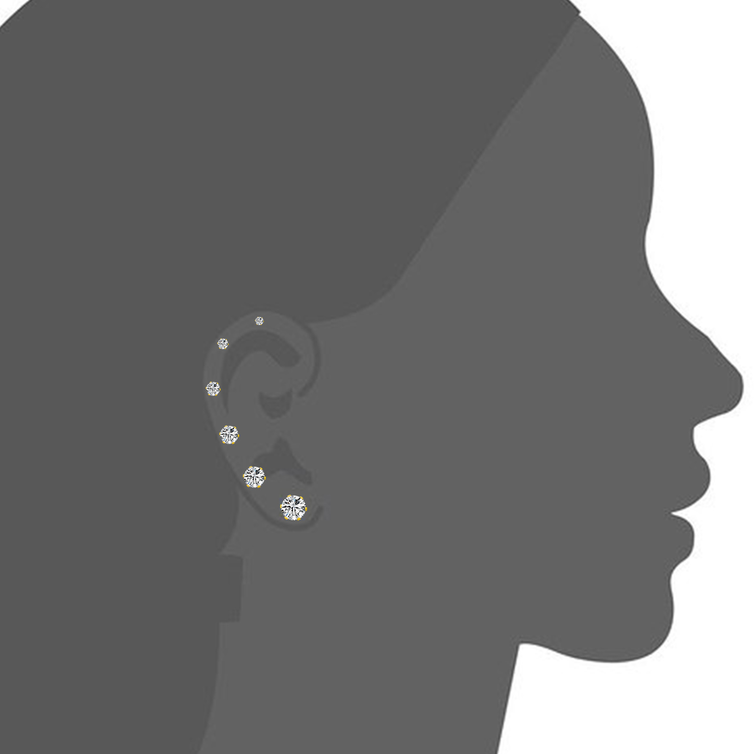LUXUSTEEL 6 Paare/einstellen CZ Ohrstecker Edelstahl rund weiß Zirkonia hypoallergen 6 Krallen Ohrring trendiger Schmuck