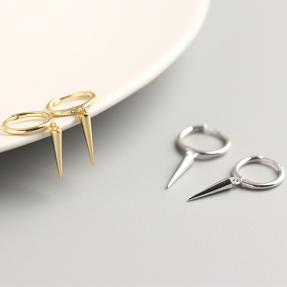 F.I.N.S Punk Sterling Silver Earrings S925 Silver Hiphop Rivet Spike Ear Hoops Earrings Small Buckle Earrings for Unisex