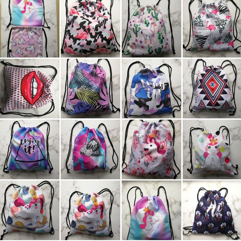 Mochila kvinner utskrift snøre ryggsekk liten skoleveske snøre ryggsekk billig reise snøre bag mini